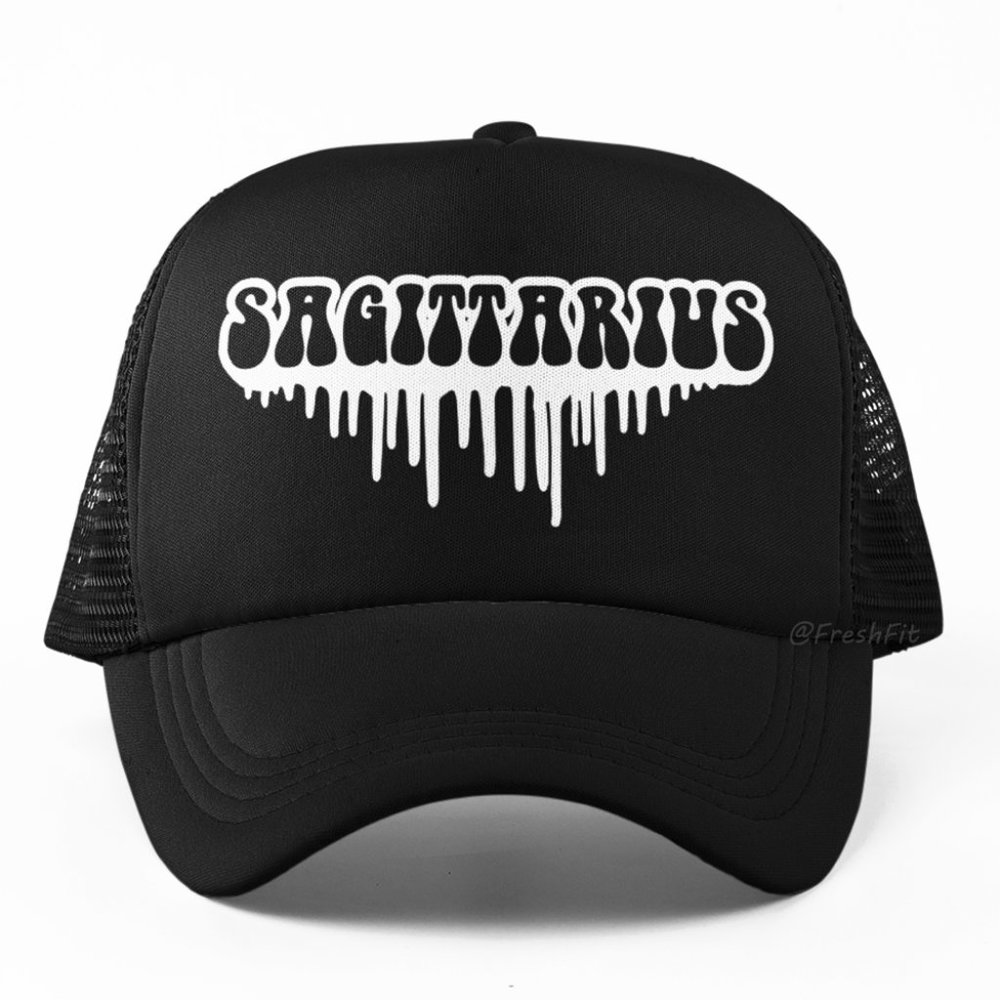 🆕SAGITTARIUS Drip Zodiac Black Foam Trucker Hat Mesh Snapback Cap
